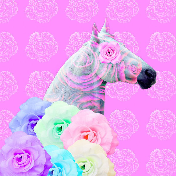 Contemporary Art Collage. Romantic Mood. Flower Horse